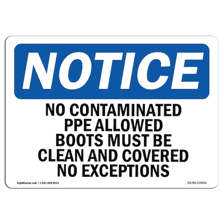 Signmission OSHA Sign, No Contaminated PPE Allowed Boots Must Be, 18in X 12in Aluminum, 18" W, 12" H, Landscap OS-NS-A-1218-L-14468